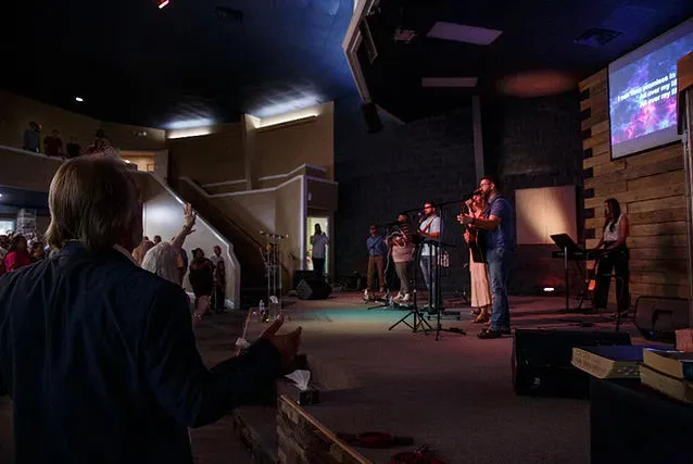 A congregation worshiping together during a Sunday service at Cornerstone Church in Jasper, Alabama